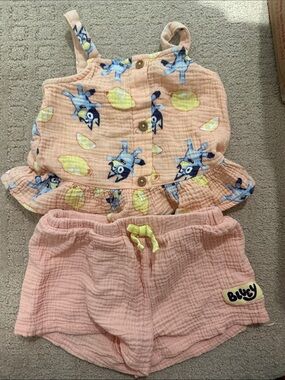 Lucy Peach and Yellow Bluey Print Girls Matching Set